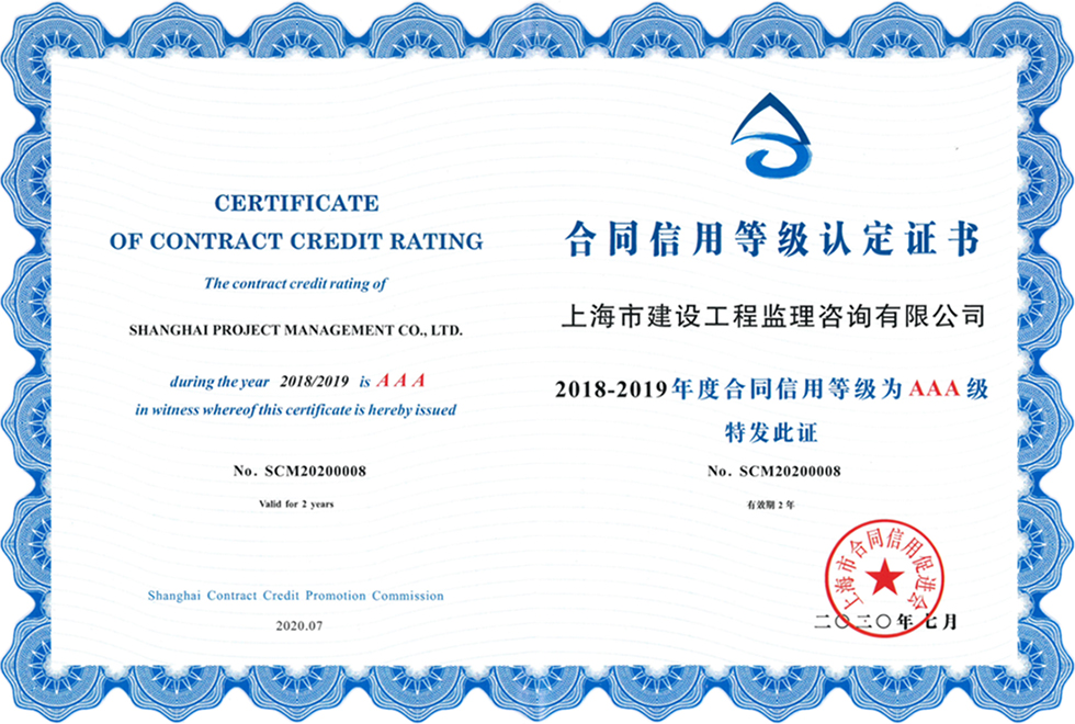2018-2019年度上海市合同信用AAA证书